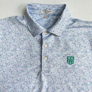 Peter Millar Summer Comfort Polo Mens M Blue Palm Tree Sailboat Drinks All Over